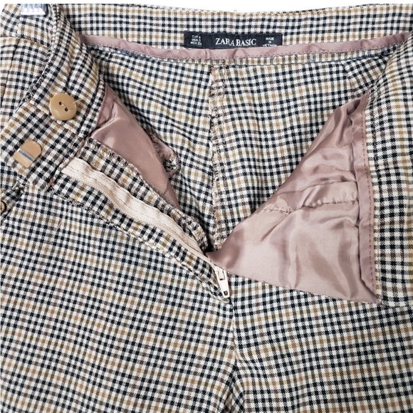 Zara Basic Brown Check Plaid Skinny Ankle Pants S - Picture 5 of 5